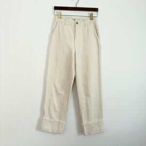 ZARA High Rise Cuffed Straight Leg Pants Cream 00